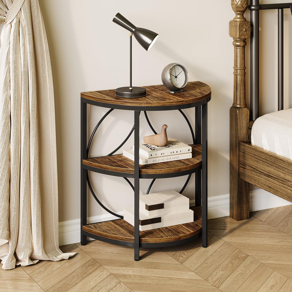 Half Round 3-Tier Narrow Side Table with Metal Frame V925787