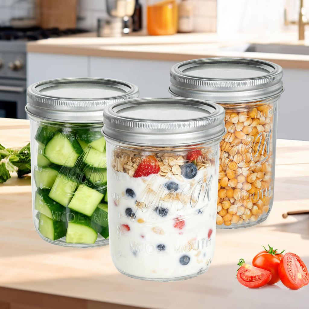 16 oz Wide Mouth Glass Mason Jars with Lids 8 Pack K71325