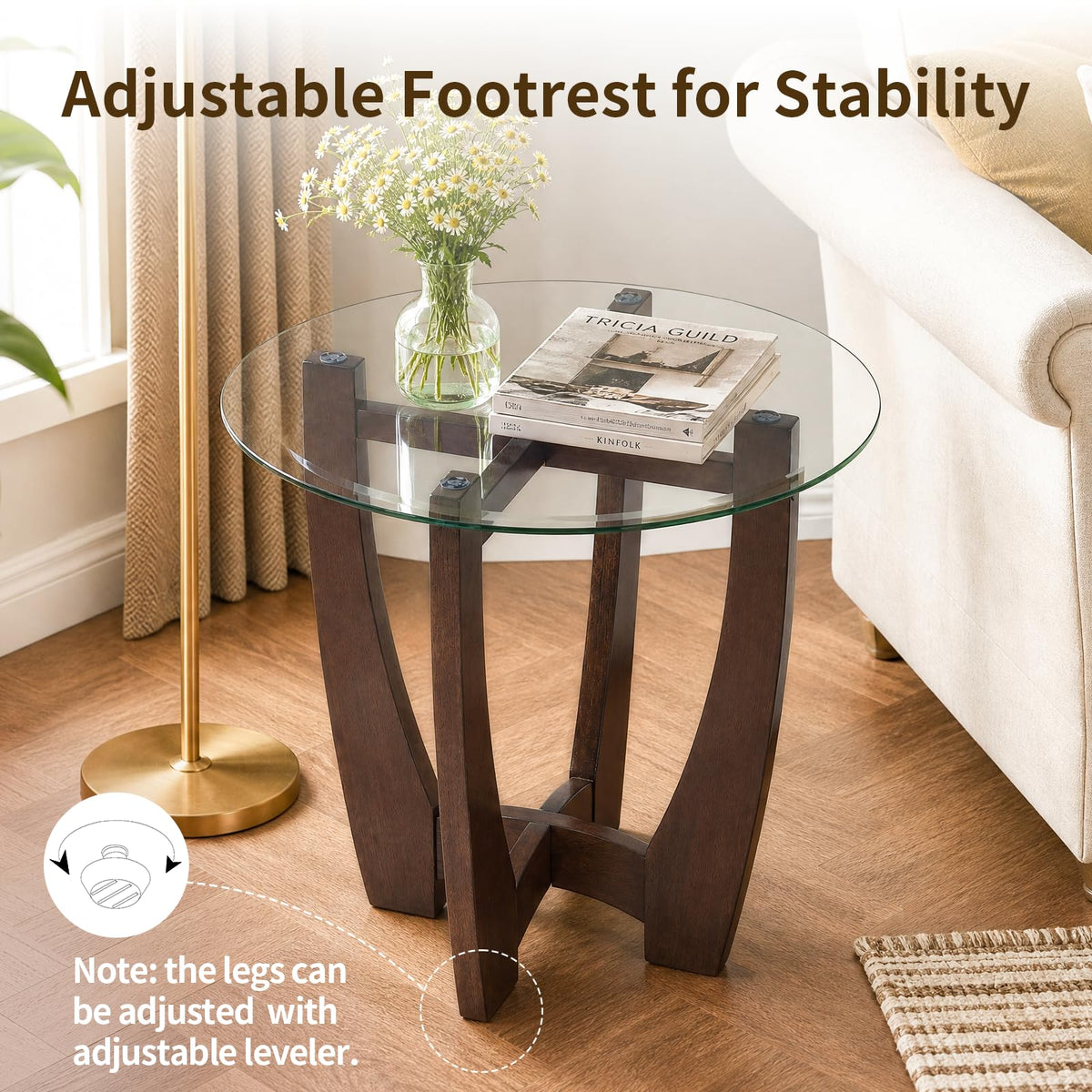 Round Glass End Table with Wood Base B45266