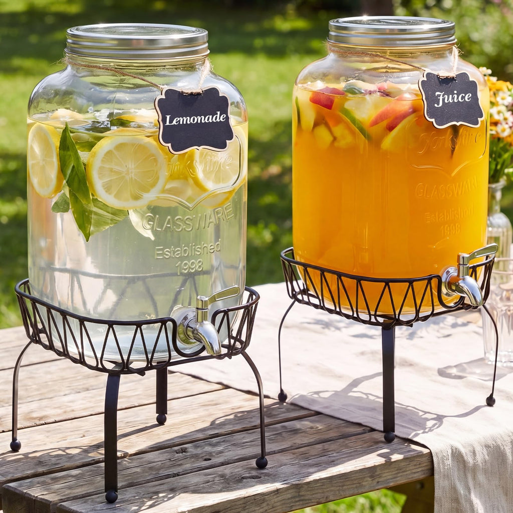 2 Pack 2 Gallon Glass Drink Dispenser with Stand G3846