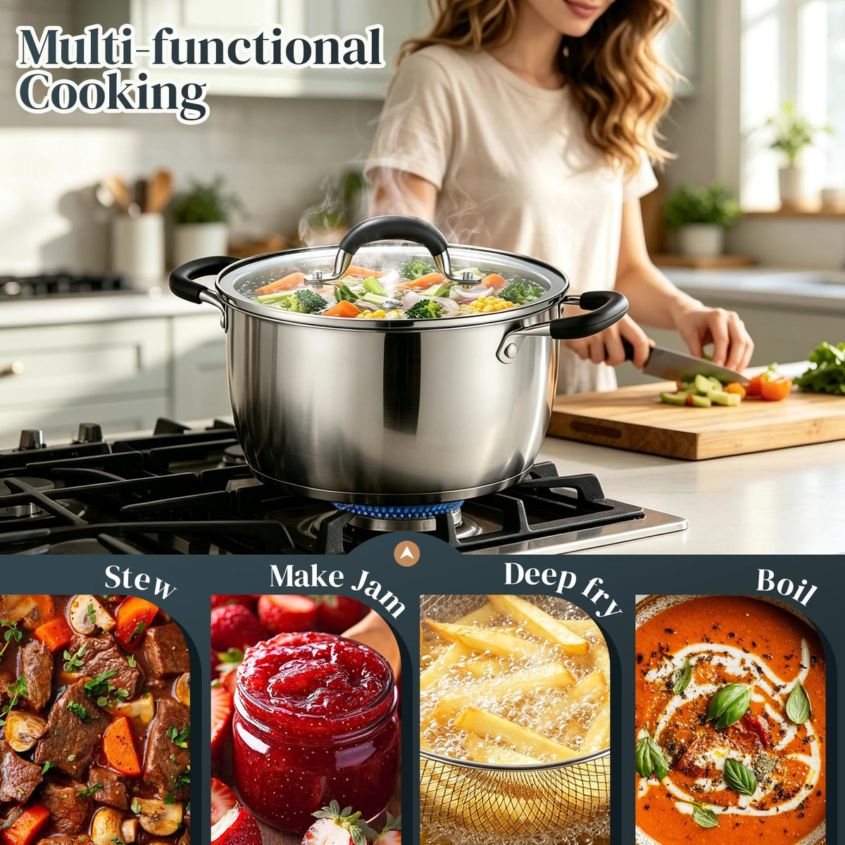 6 Quart Stainless Steel Deep Fryer Pot with Basket I6079