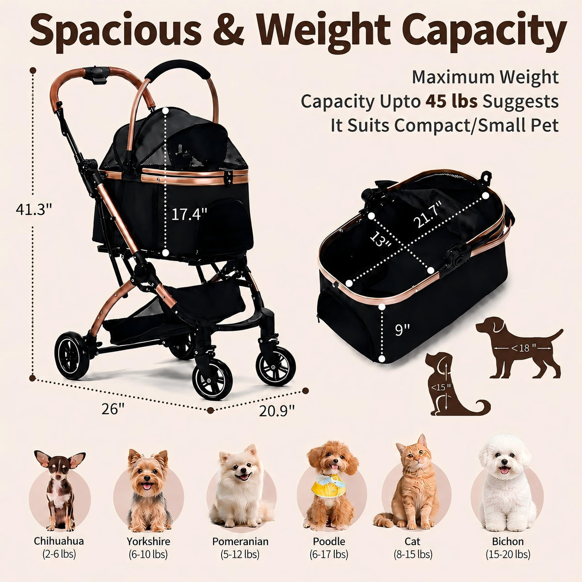 Black 3-in-1 Pet Stroller with Removable Carrier S28683