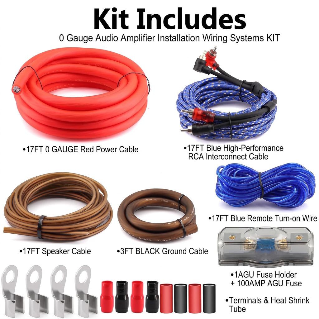 0 Gauge Amp Wiring Kit 3000W with 100A Fuse & RCA Cable F55184