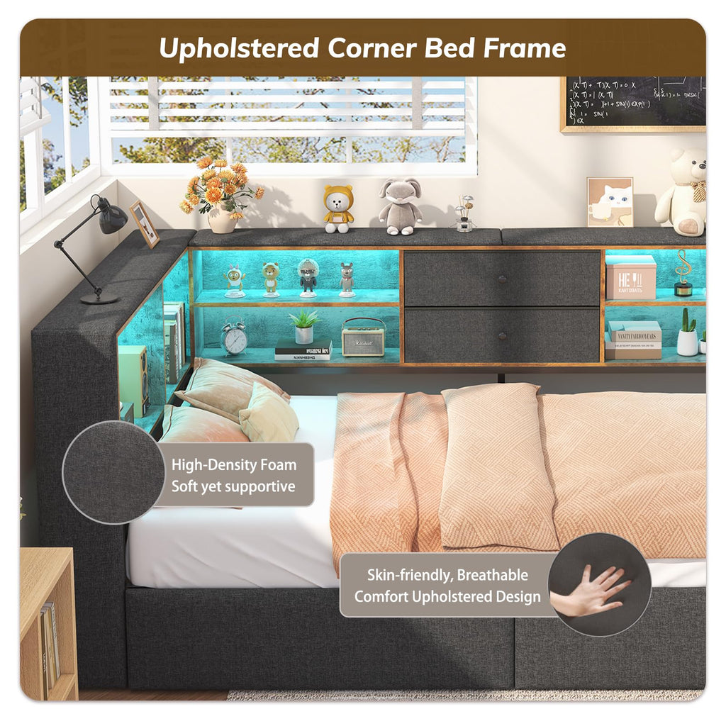 Twin Corner Bed Frame with Storage Drawers S680281