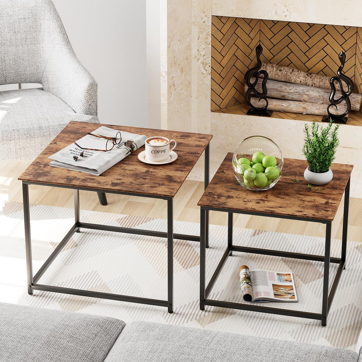 Brown Engineered Wood Nesting Coffee Table Set of 2 Y777124