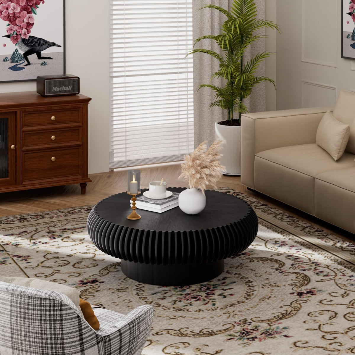31.5" Black Drum Coffee Table D84080