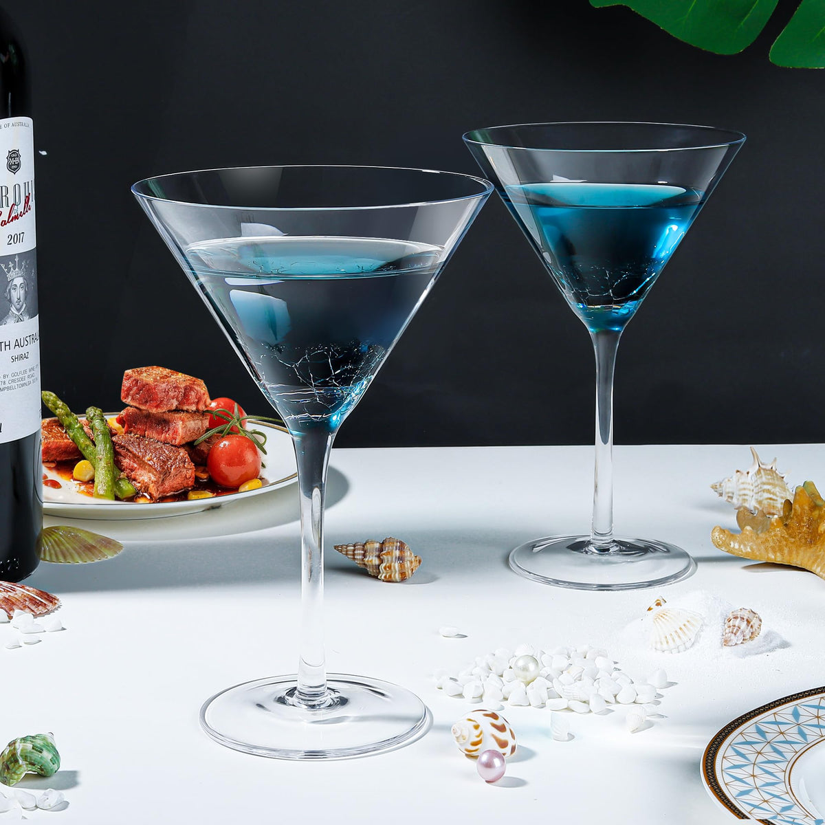 Blue Crackle Martini Glasses T157