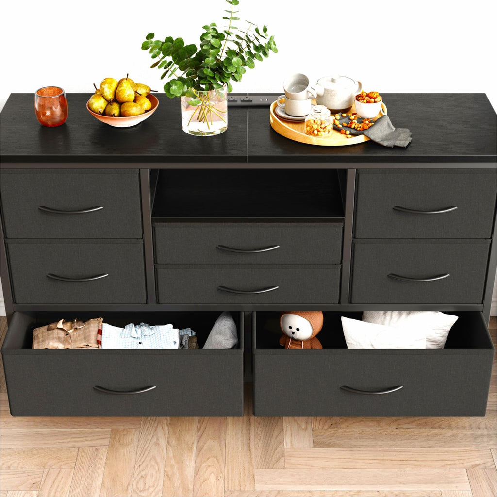Black 8 Drawer Fabric Dresser TV Stand V98361