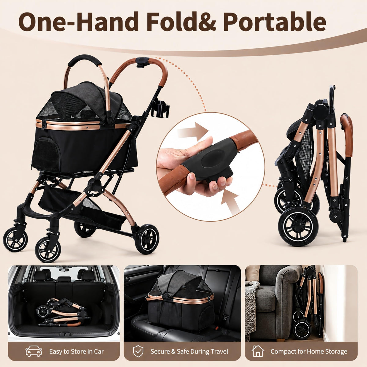 Black 3-in-1 Pet Stroller with Removable Carrier S28683