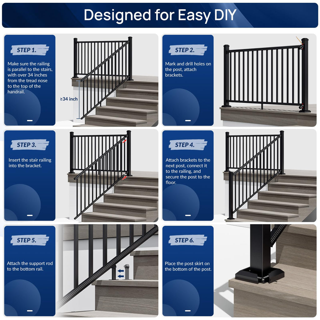 Aluminum Stair Railing Kit, 42 in x 4 ft Black J534
