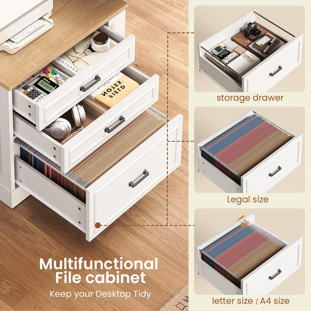 L Shaped Height Adjustable Standing Desk with 3 Drawers H263552