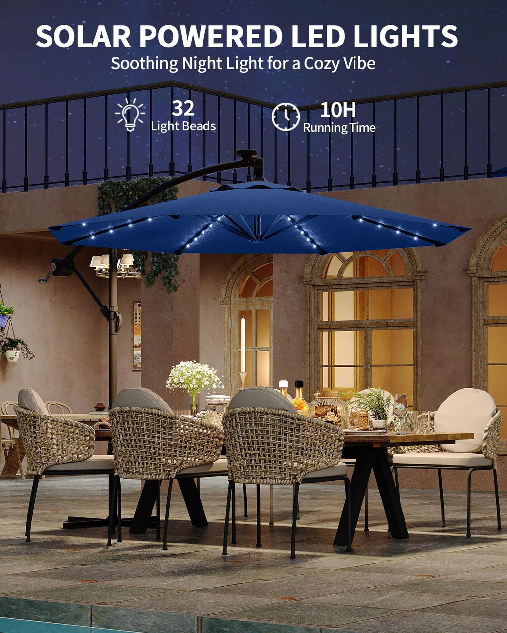10FT Solar LED Cantilever Patio Umbrella H918279