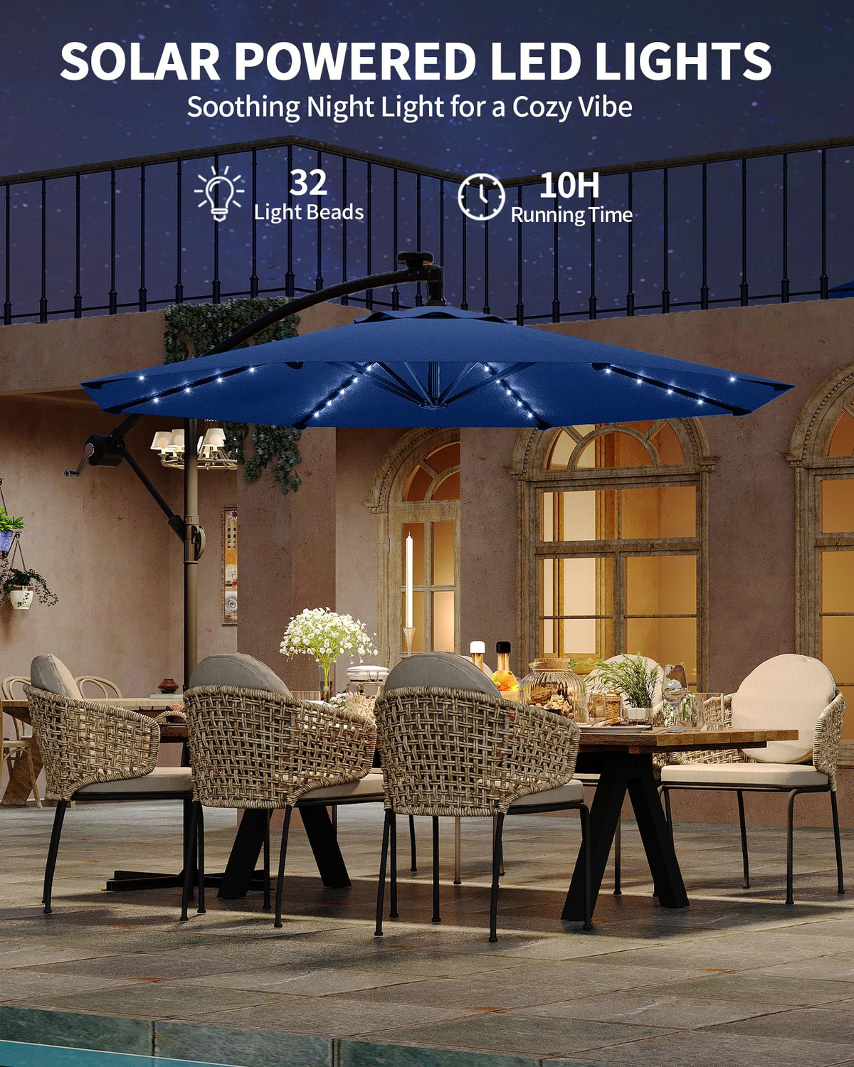 10FT Solar LED Cantilever Patio Umbrella H918279