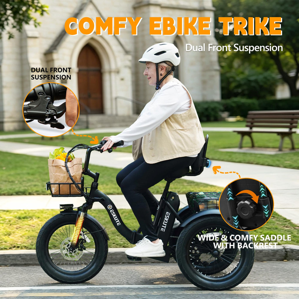 Electric Tricycle for Adults, 1200W Folding E-Trike, 48V 13Ah Battery, 18" Fat Tire 3-Wheel Electric Bike V22252