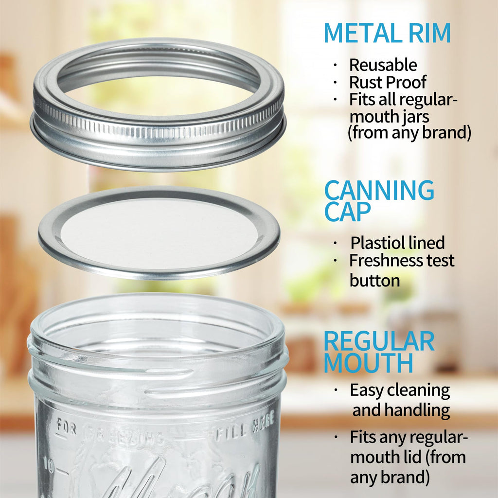 16 oz Wide Mouth Glass Mason Jars with Lids 8 Pack K71325