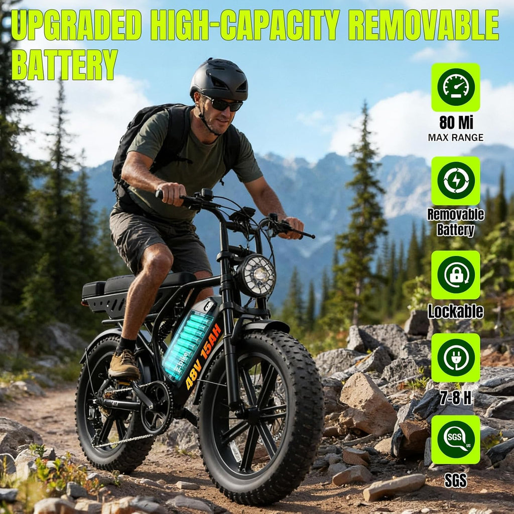 Electric Bike 48V 15Ah Battery 1500W Peak Motor 20 4.0 Fat Tire M50205