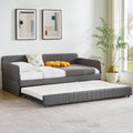Twin Size Gray Linen Upholstered Daybed with Trundle C385