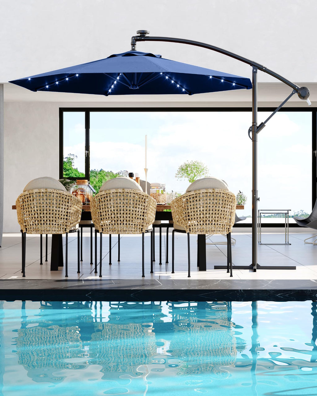 10FT Solar LED Cantilever Patio Umbrella H918279
