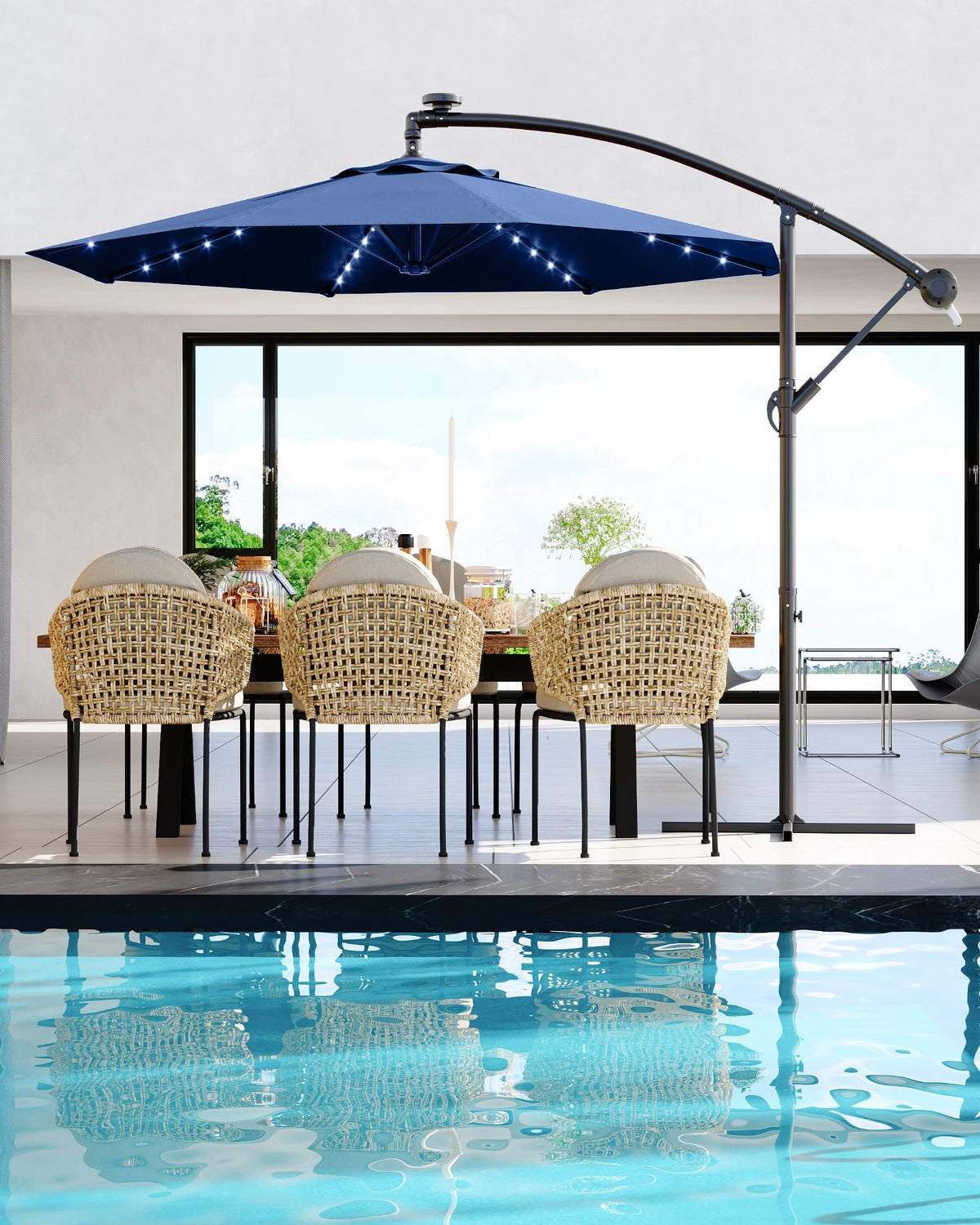 10FT Solar LED Cantilever Patio Umbrella H918279
