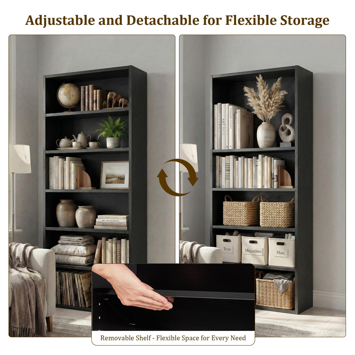 Black 6 Tier Adjustable Bookshelf A260977