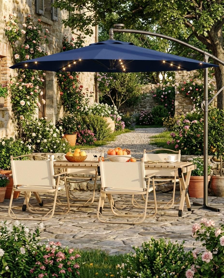 10FT Solar LED Cantilever Patio Umbrella H918279