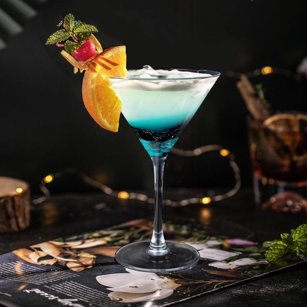 Blue Crackle Martini Glasses T157