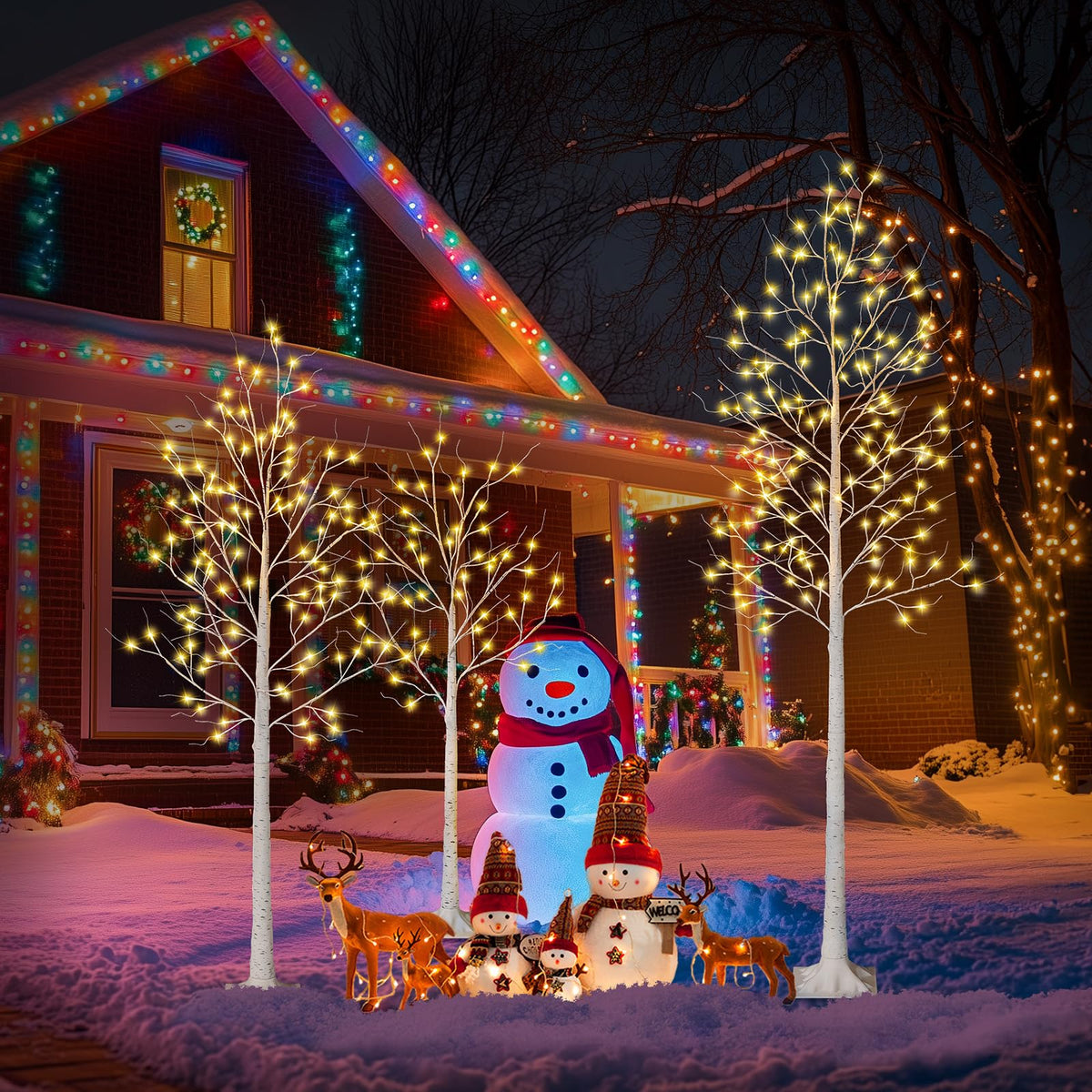 White Birch Tree with Lights Set of 3 Christmas Decorations with Warm White Lights S98570