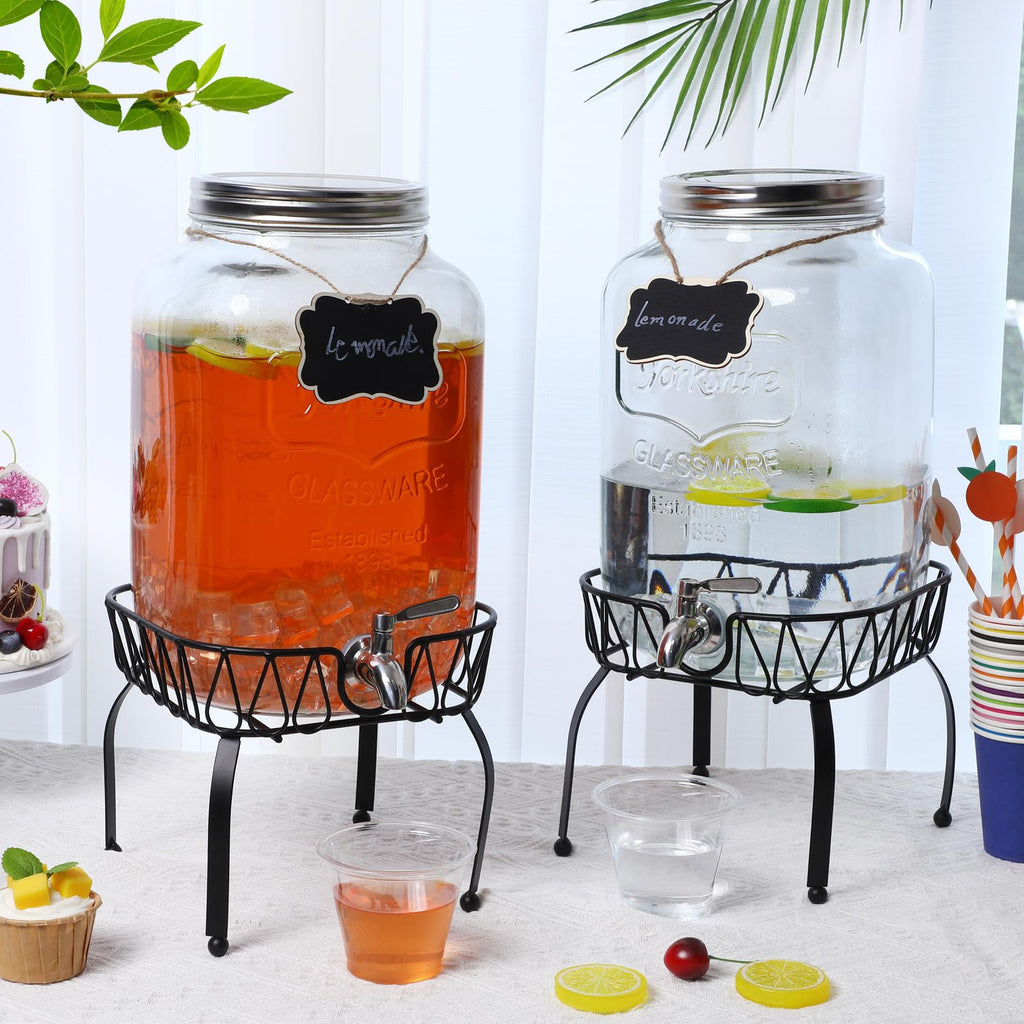 2 Pack 2 Gallon Glass Drink Dispenser with Stand G3846