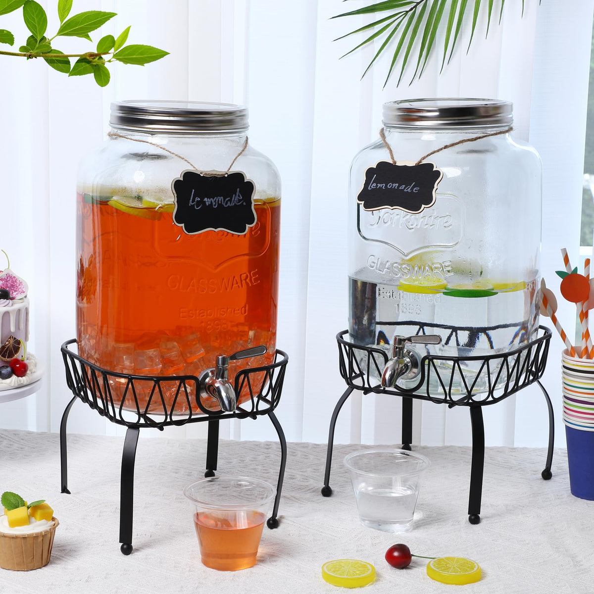 2 Pack 2 Gallon Glass Drink Dispenser with Stand G3846
