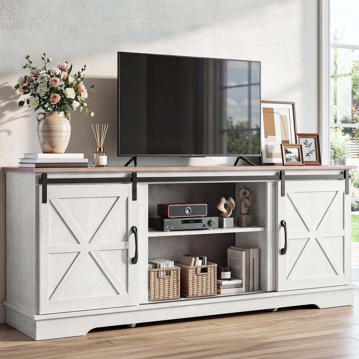 White Grey Wash TV Stand J39068