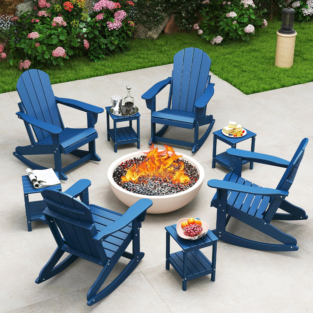 Blue HDPE Plastic Rocking Chairs Set of 2 U7269