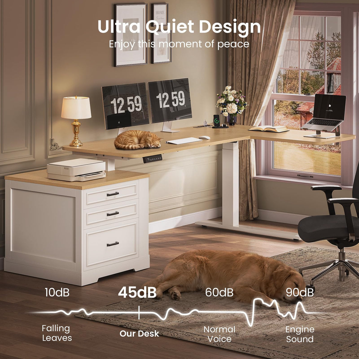 L Shaped Height Adjustable Standing Desk with 3 Drawers H263552