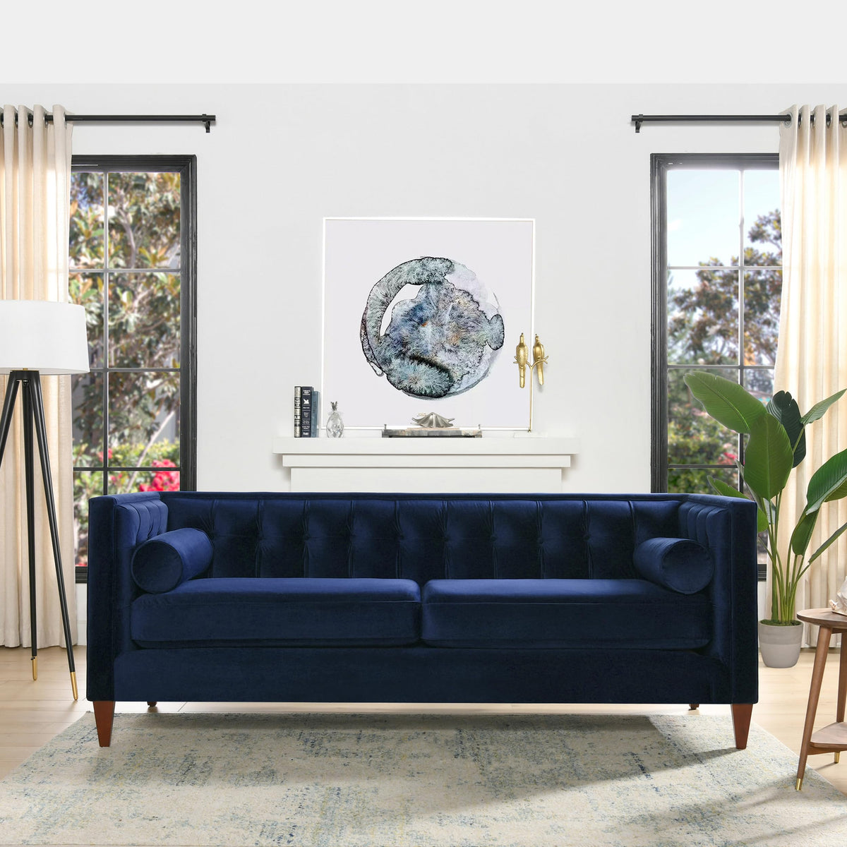 84" Navy Blue Velvet Tufted Sofa H4593