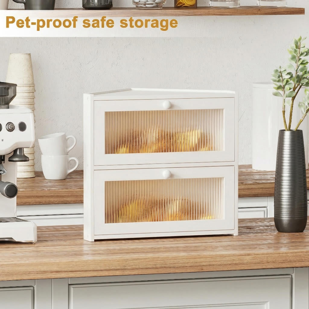 White Double Layer Bamboo Corner Bread Box I96866