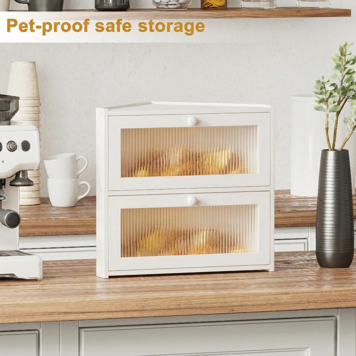 White Double Layer Bamboo Corner Bread Box I96866