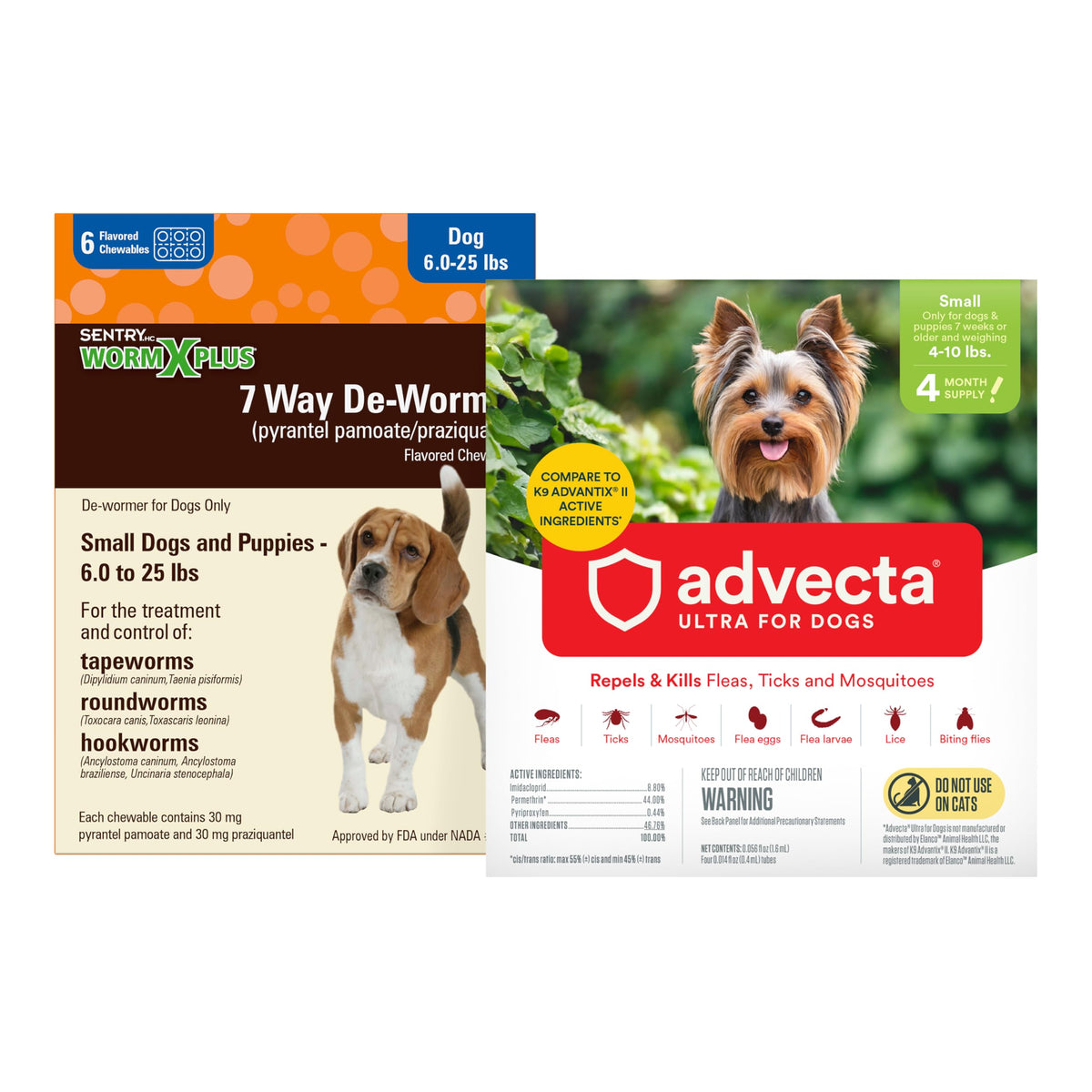 7 Way DeWormer for Small Dogs 6-25 lbs (6 Count) + Flea and Tick Prevention for Small Dogs 4-10 lbs (4 Count) Bundle R573