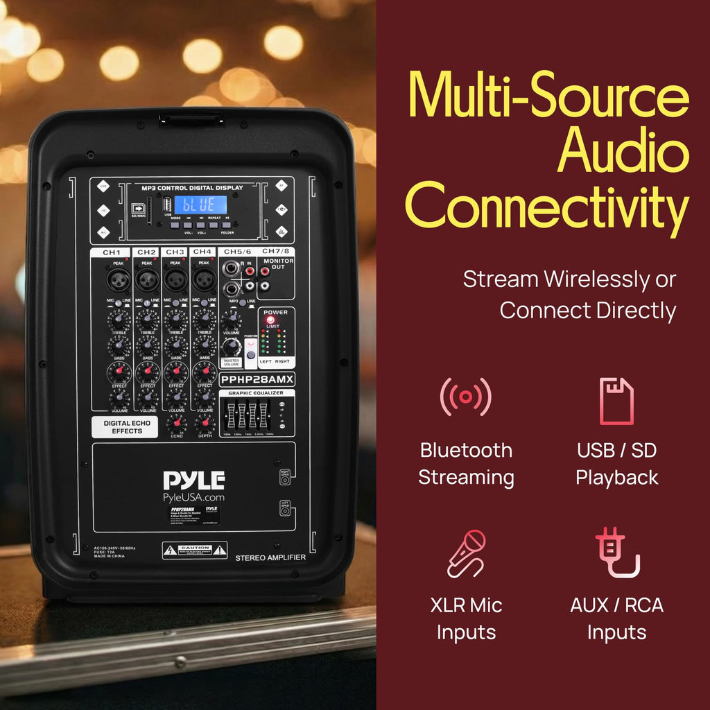300 W Portable Wireless Bluetooth PA Speaker DJ Mixer Bundle W1630