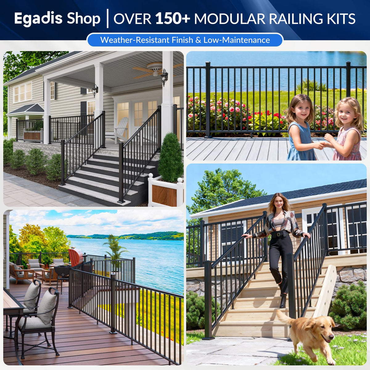 Aluminum Stair Railing Kit, 42 in x 4 ft Black J534