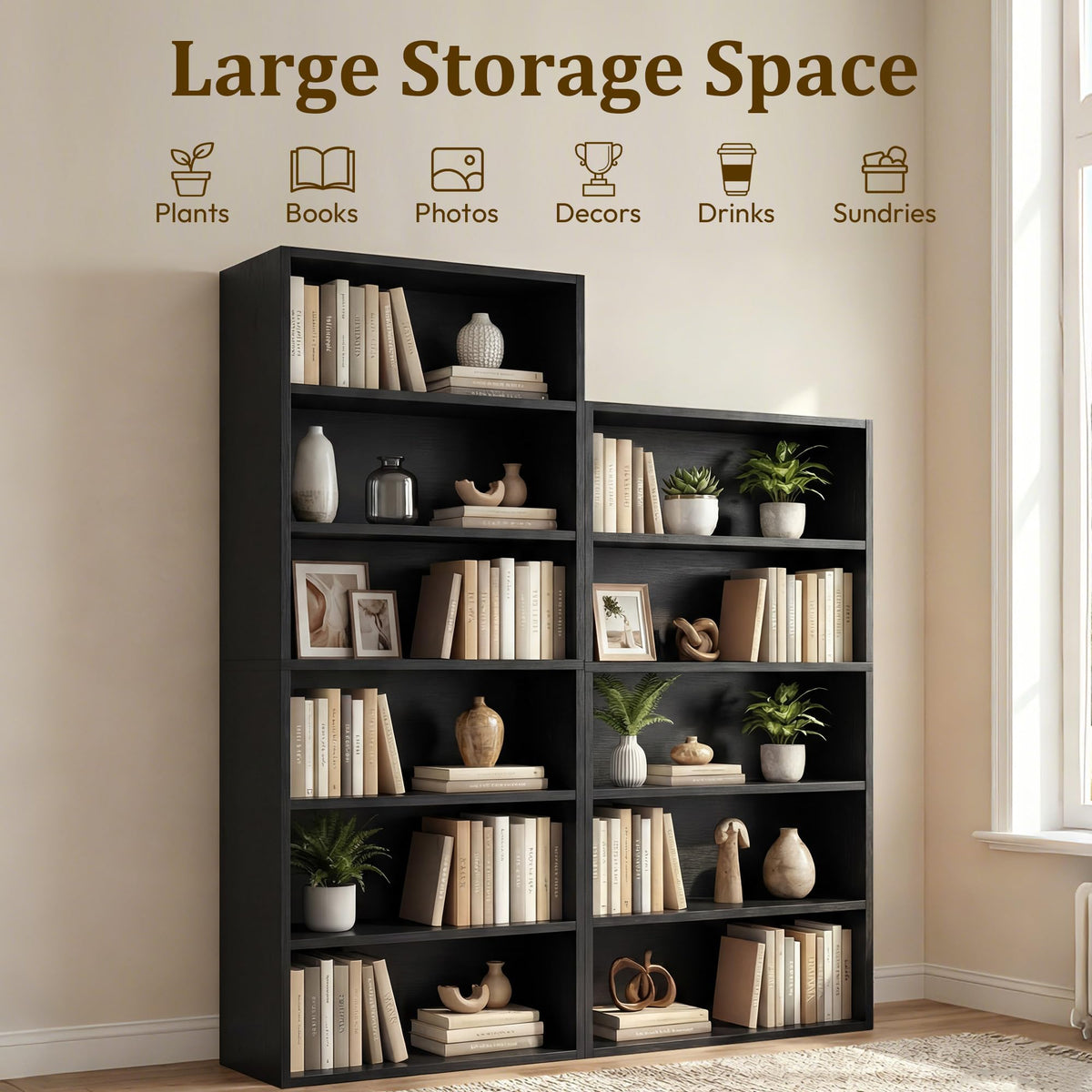 Black 6 Tier Adjustable Bookshelf A260977