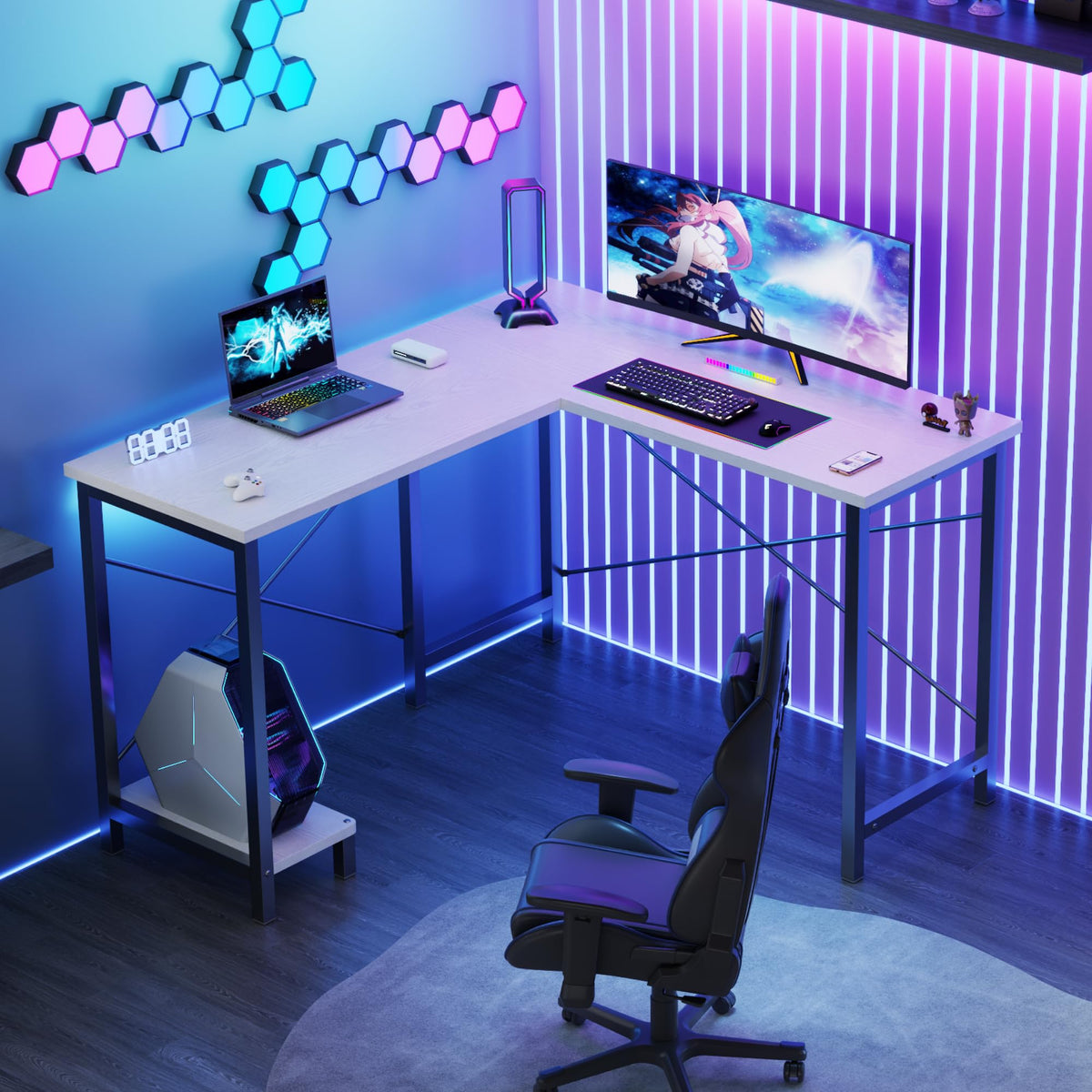 50-Inch Reversible L Shaped Desk with CPU Shelf D49882
