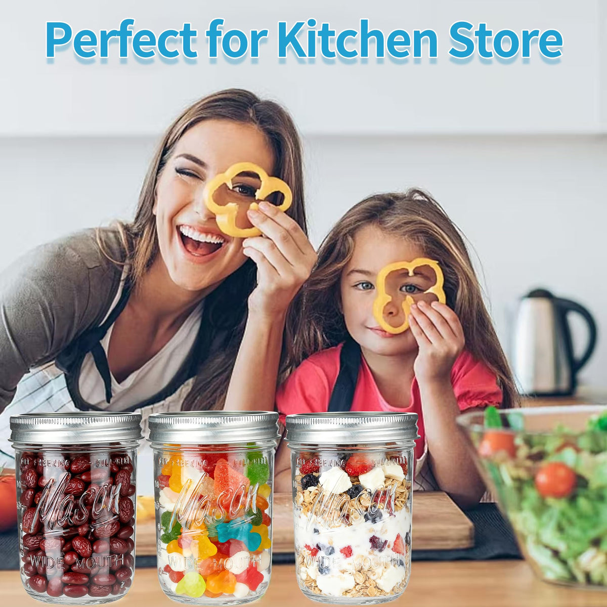 16 oz Wide Mouth Glass Mason Jars with Lids 8 Pack K71325
