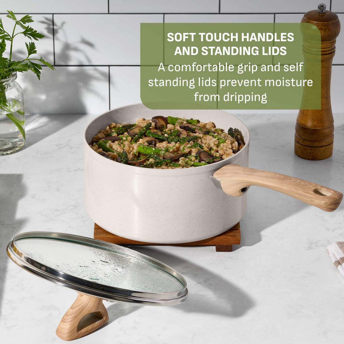 12 Piece Beige Granite Ceramic Nonstick Cookware Set X2486