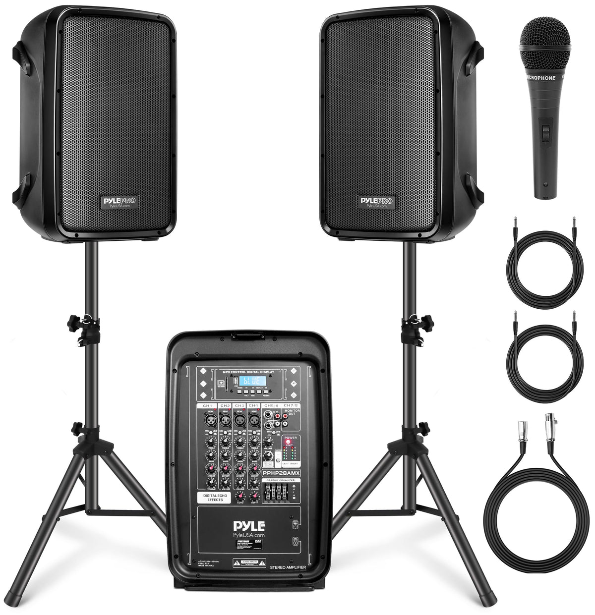 300 W Portable Wireless Bluetooth PA Speaker DJ Mixer Bundle W1630