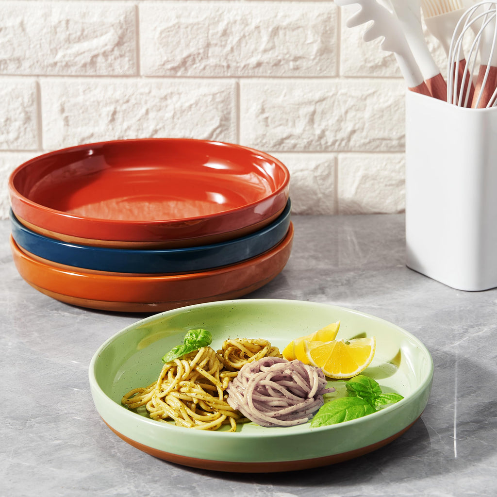Ceramic Flat Pasta Bowl Plate Set of 4, 35oz Microwave Safe L437702