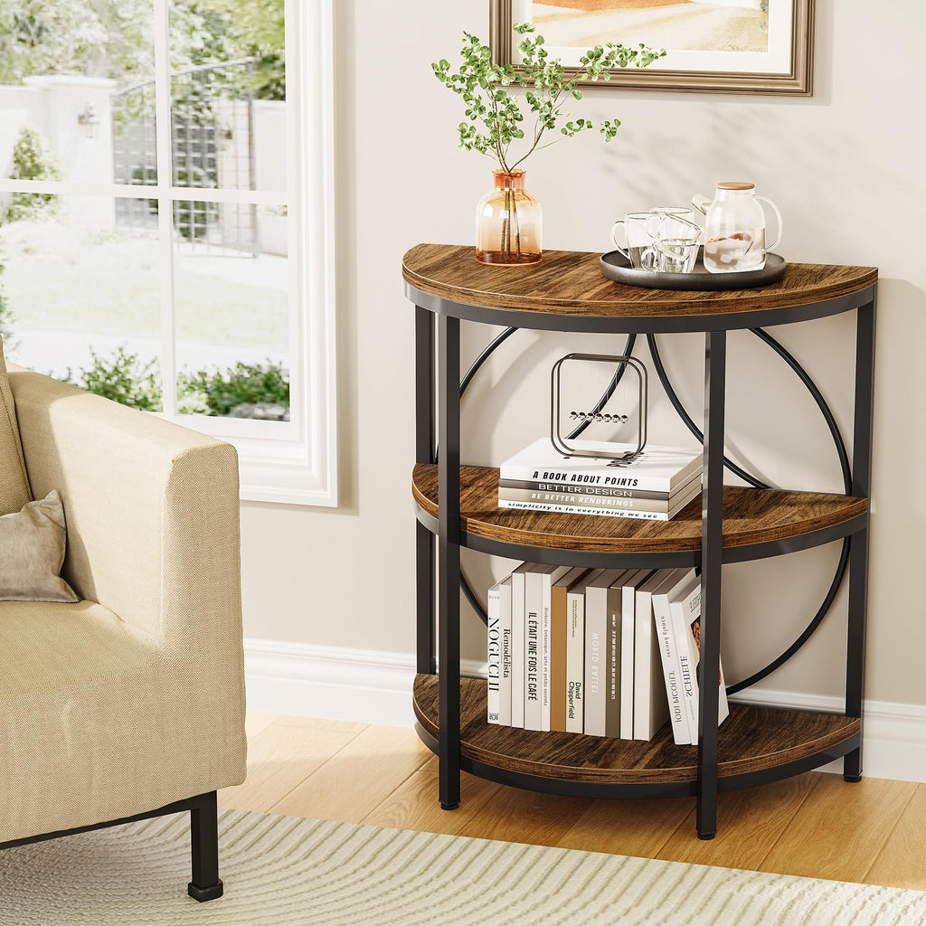 Half Round 3-Tier Narrow Side Table with Metal Frame V925787