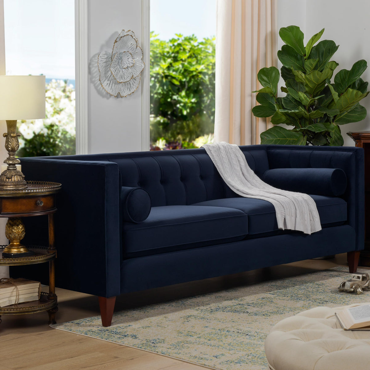 Dark Navy Blue Performance Velvet Tufted Sofa M58219
