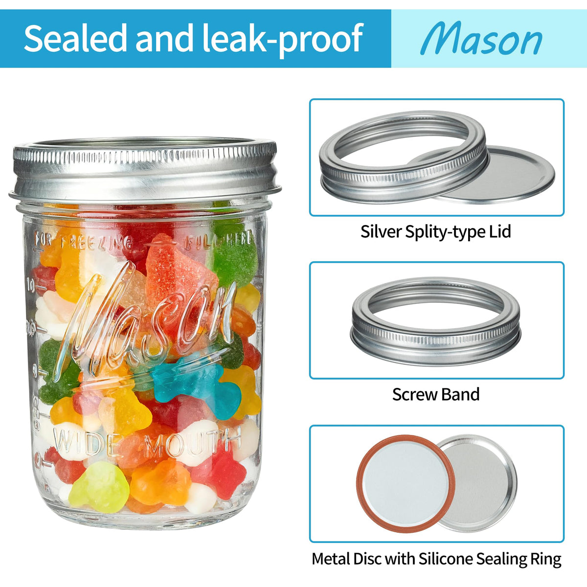 16 oz Wide Mouth Glass Mason Jars with Lids 8 Pack K71325