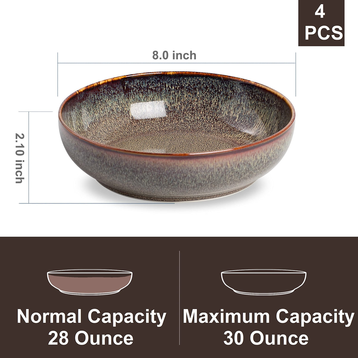 Ceramic bowls set of 4 8" Caramel Brown U3475