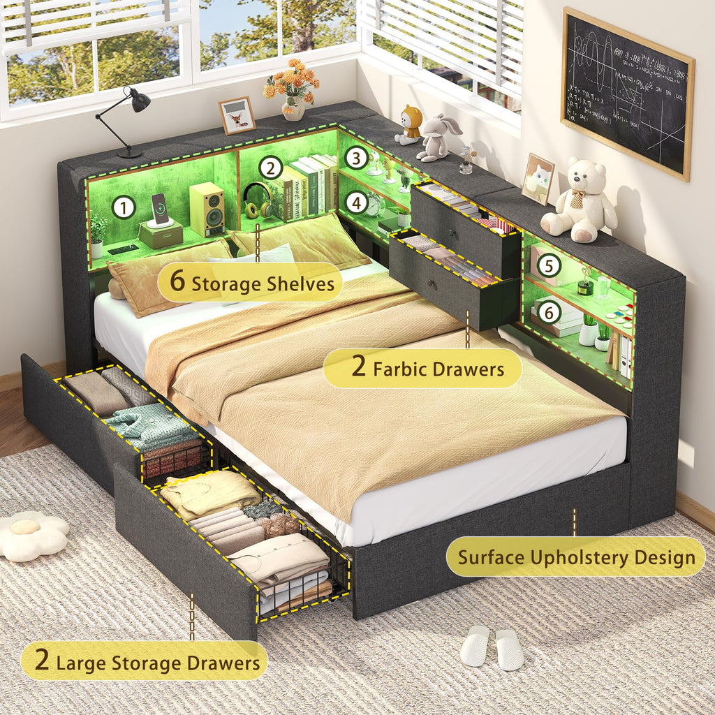 Twin Corner Bed Frame with Storage Drawers S680281