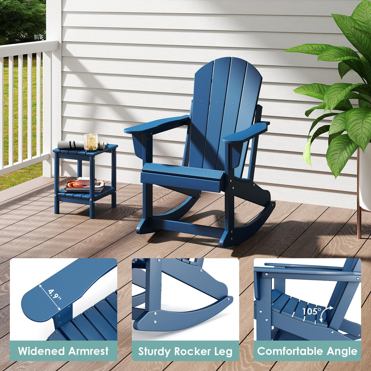 Blue HDPE Plastic Rocking Chairs Set of 2 U7269